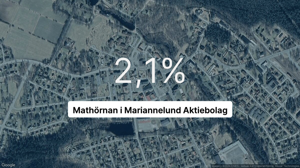 Illustrationen visar rörelsemarginalen för Mathörnan i Mariannelund för det senaste året. Bakgrunden är en satellitbild över företagets adress.