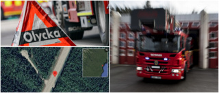 Lastbil i olycka på E4: Ligger på sidan på vägen – släpet i diket