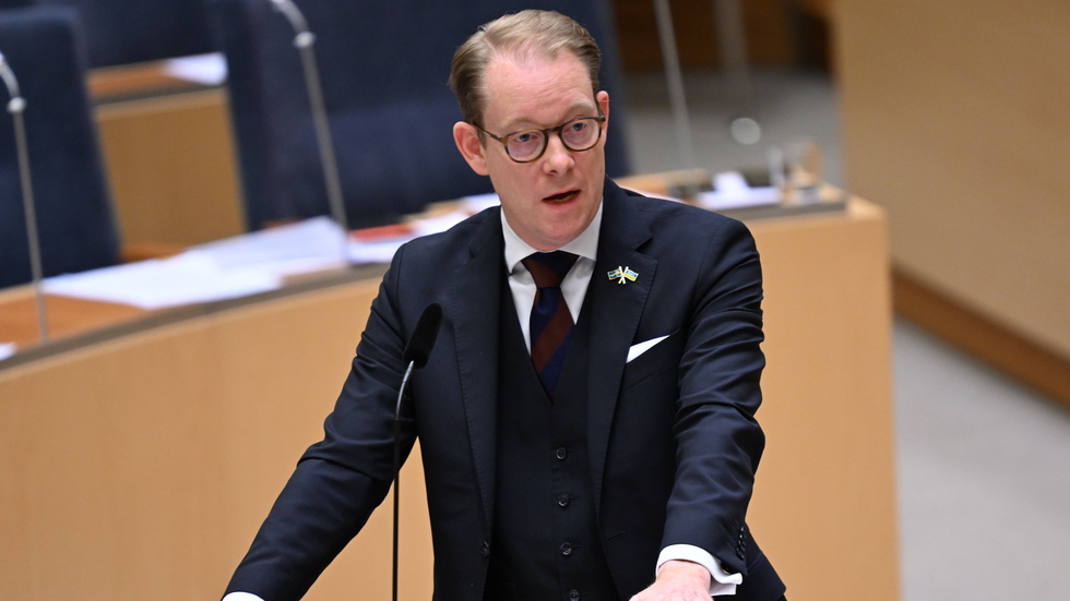 Sveriges utrikesminister Tobias Billström (M) under fredagens särskilda riksdagsdebatt om Mellanösternkonflikten.