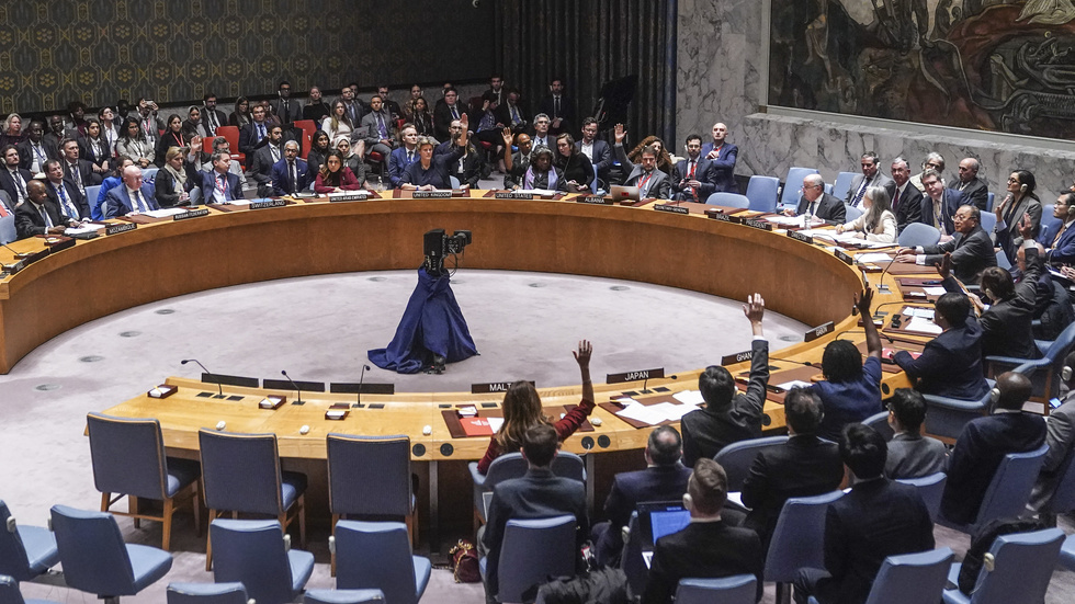 FN:s säkerhetsråd sammanträder om kriget mellan Israel och Hamas. Arkivbild från ett möte i oktober.