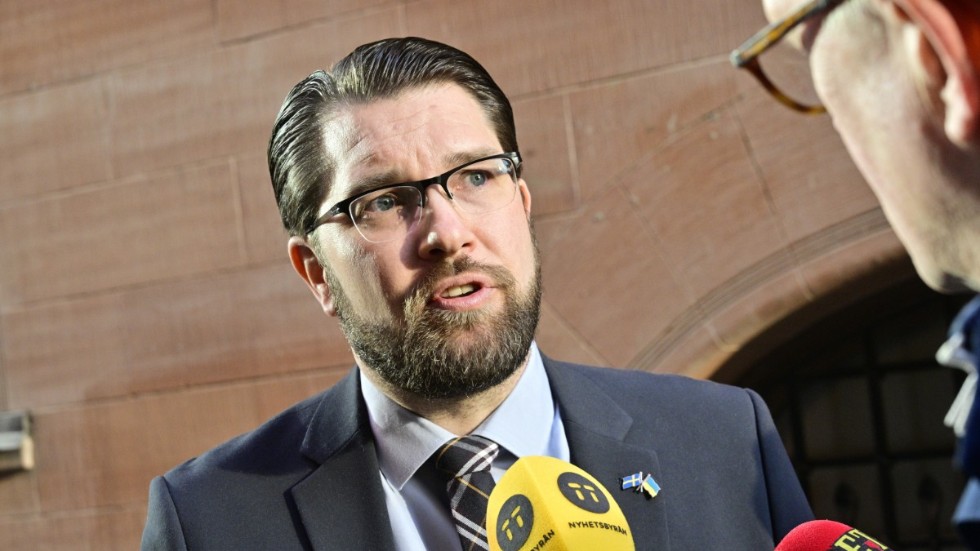 Sverigedemokraterna, med partiledaren Jimmie Åkesson, öppnar för svenskt Natomedlemskap. Arkivbild.