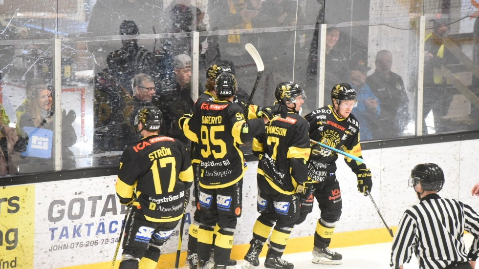 Vimmerby Hockey jublar efter 3-0 i matcher mot Dalen.