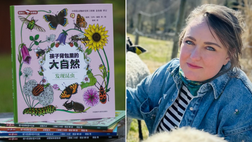 Sju av Emma Janssons böcker har översatts till kinesiska. "Det är kul att även de kinesiska barnen får leta äpplen", säger hon.