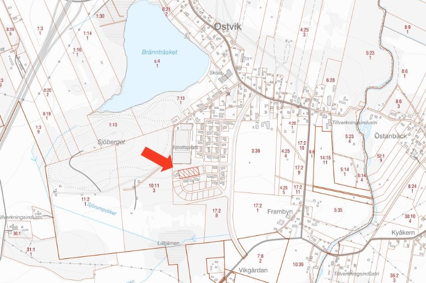 The location of the four lots in Ostvik.
