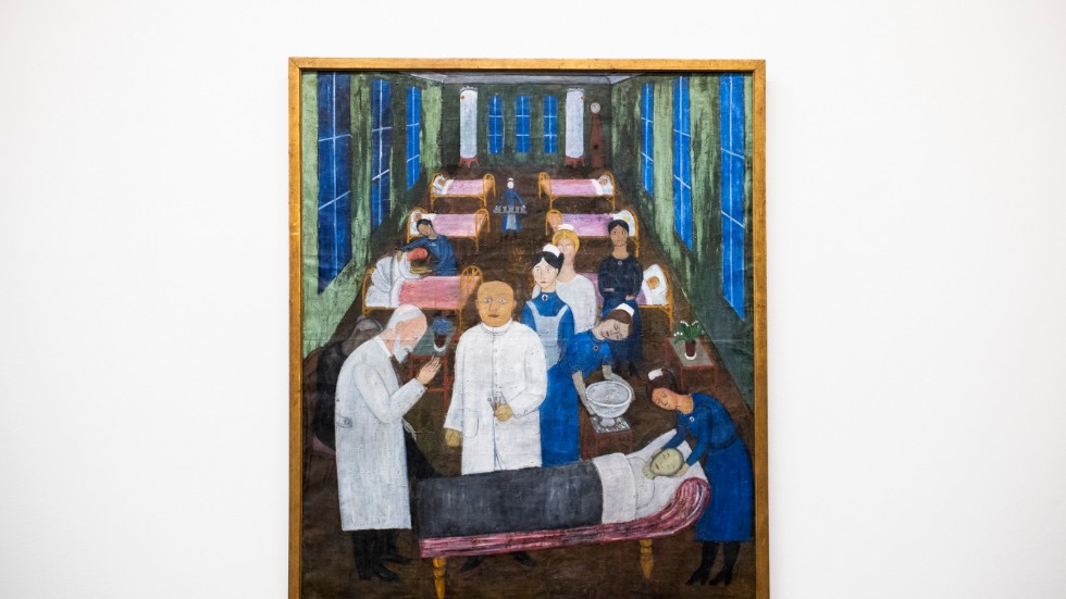 "Sjukhussal II" är en av Hilding Linnqvist mest kända målningar. I målningen letar sig Linnqvists dystra samtid in i konsten. Första världskriget rasade och spanska sjukan härjade.