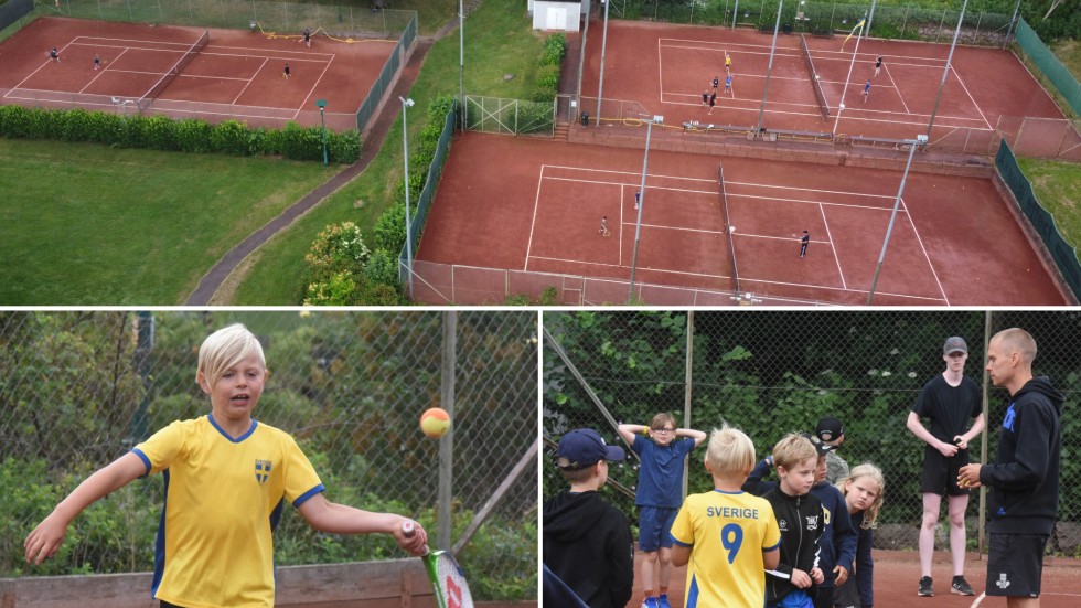 Vimmerby TK arrangerar tennisskola i Källängsparken den här veckan. Ebbe Åberg var en av deltagarna och Johan Nilsson en av ledarna.