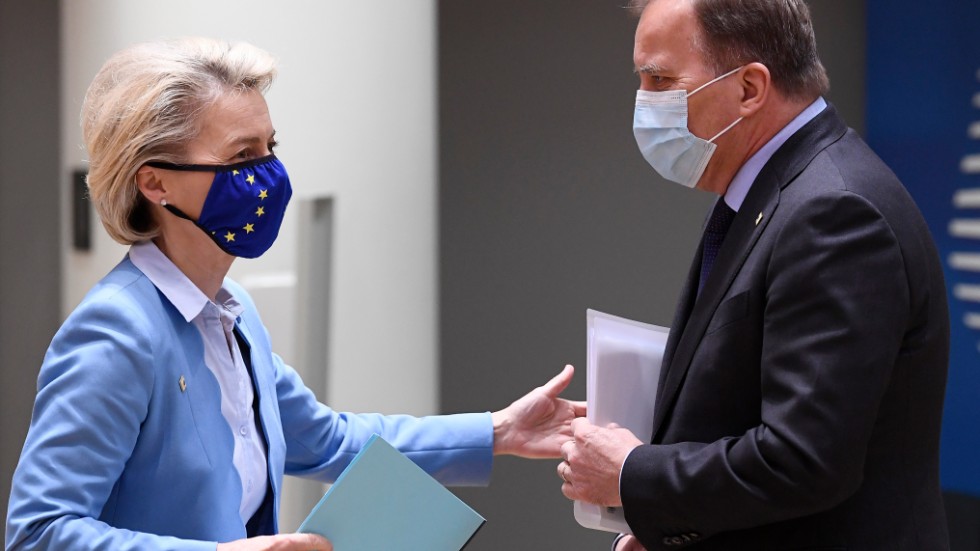 EU-komissionens ordförande Ursula von der Leyen och statsminister Stefan Löfven under veckans EU-toppmöte i Bryssel.