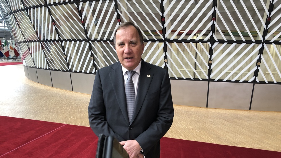 Statsminister Stefan Löfven på väg in till torsdagens EU-toppmöte i Bryssel.