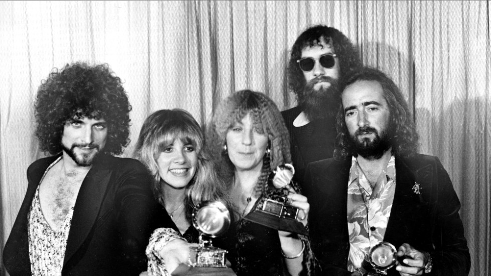 Fleetwood Mac med en handfull Grammys 1978. Från vänster: Lindsey Buckingham, Stevie Nicks, Christine McVie, Mick Fleetwood och John McVie. Arkivbild.