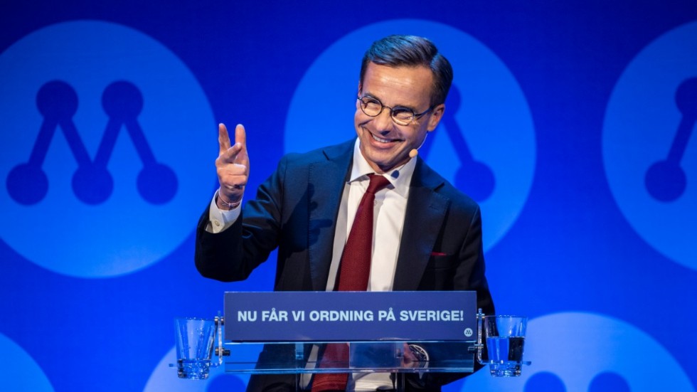 Moderatledaren Ulf Kristersson var på gott humör när han på lördagen talade på partiets stämma i Helsingborg. 