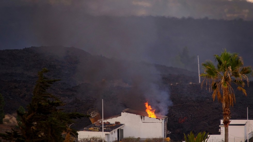 Många hus har förstörts av lava från vulkanutbrottet på La Palma.