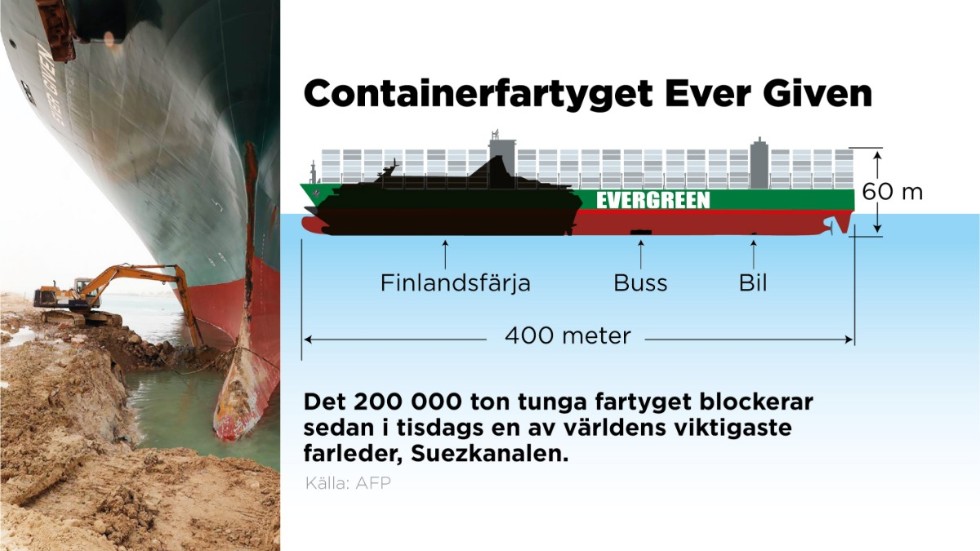 Containerfartyget Ever Given i storleksjämförelse.