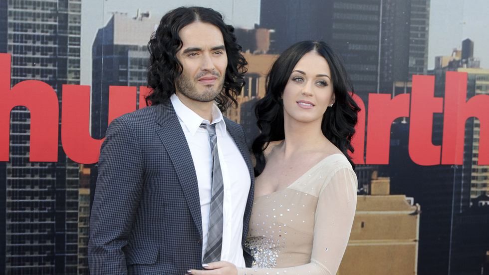 Russell Brand och dåvarande hustrun Katy Perry vid premiären av filmen "Arthur" i London i april 2011. Arkivbild.