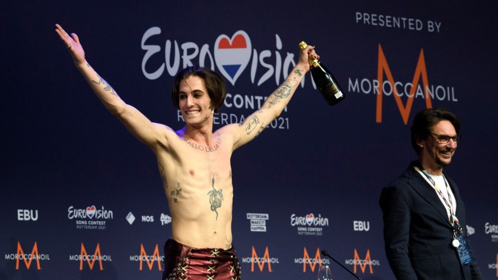 Måneskin från Italien vinner finalen av Eurovision Song Contest, men vad gör sångaren i green room? Arkivbild.
