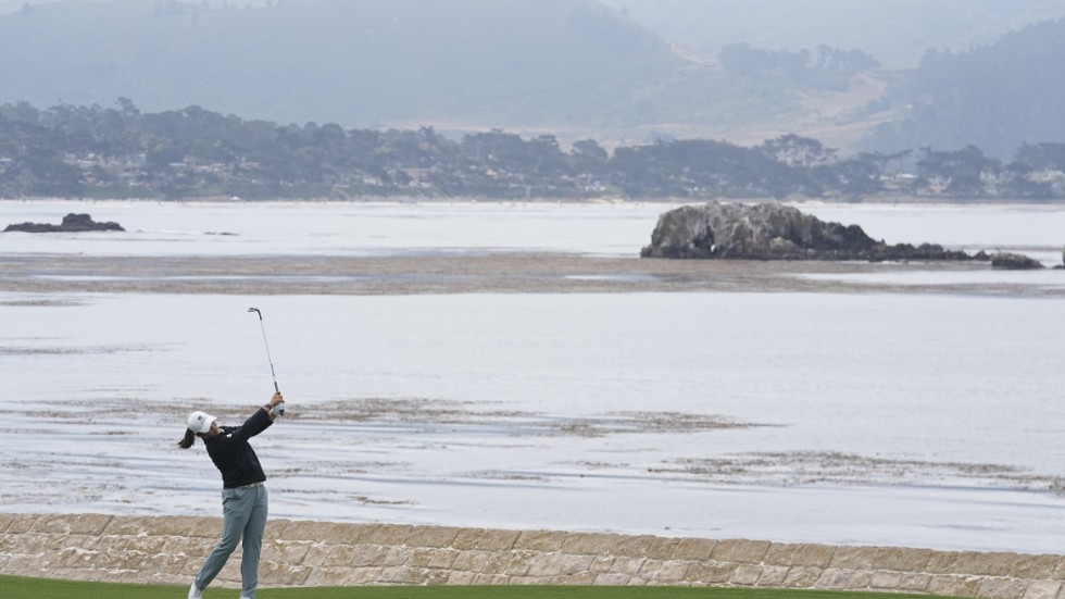 Yin Ryoning, som nyligen vann PGA-mästerskapet, under ett inspelsvarv på Pebble Beach.