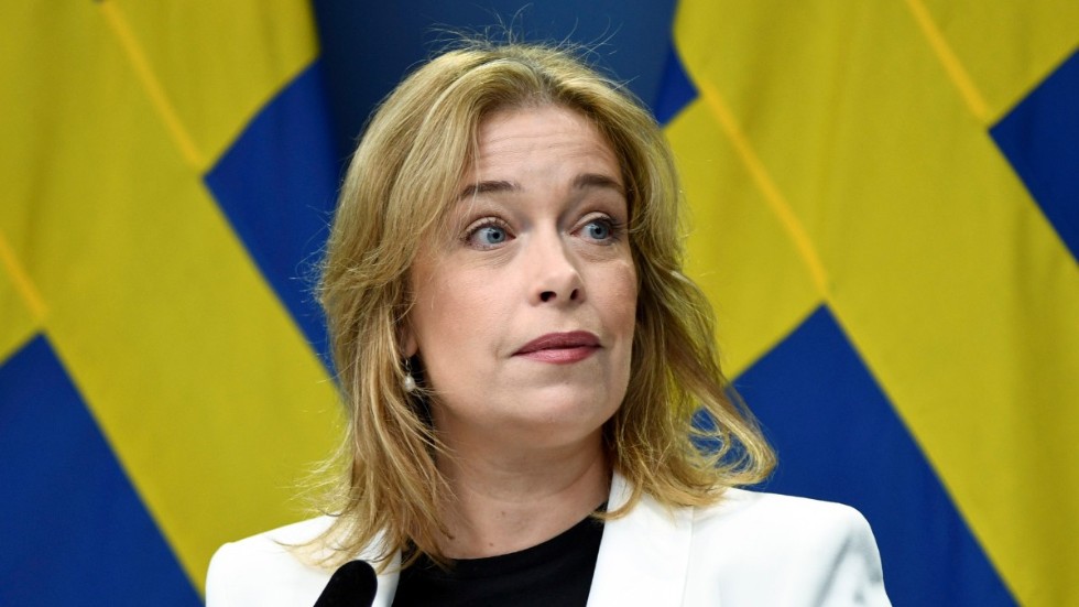 Miljö- och klimatminister Annika Strandhäll (S) presenterar förslag till utbyggnaden av vindkraften, vid en pressträff i Rosenbad.