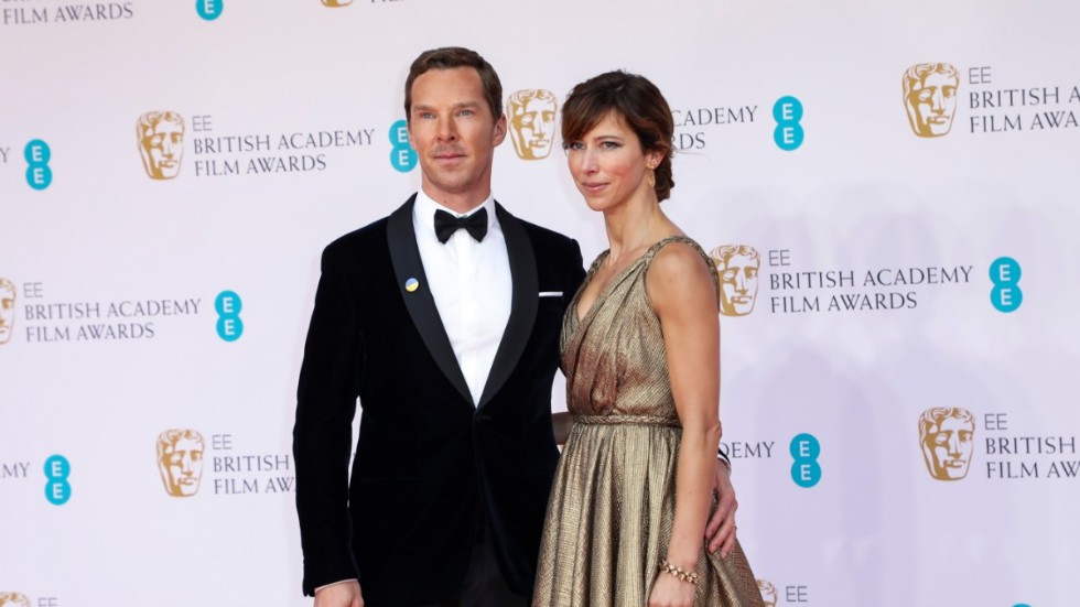 Den brittiske skådespelaren Benedict Cumberbatch anländer till Bafta-galan med sin fru Sophie Hunter.