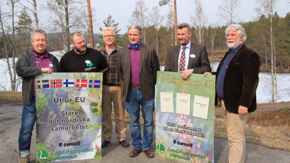 Landsbygdspartiets kandidater till EU-valet, från vänster Yngve Erikssson, Nils-Erik Grönvall, Magnus Malmsten, Claes Littorin, Olle Larsson och Stefan Torsell.