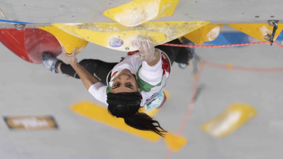 Iranska klättraren Elnaz Rekabi under Asiatiska mästerskapen i Sydkorea.