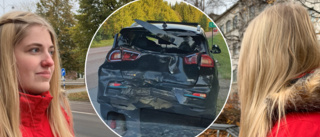 Bilen blev skrot när Amanda blev påkörd på väg från Solbacken – med systern och tvåårige sonen i bilen: ”Det bara smällde”