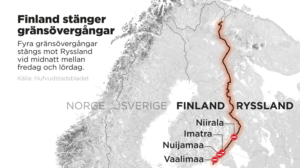 Fyra av Finlands gränsövergångar mot Ryssland stängs.