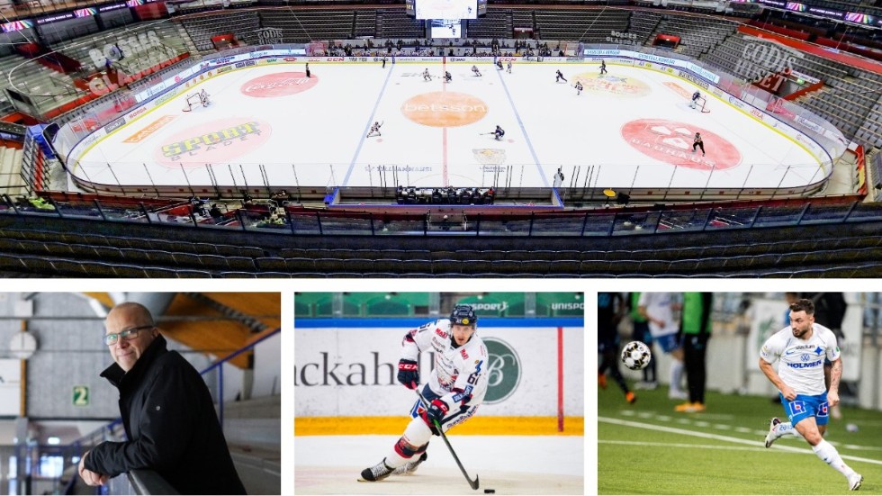 Hockey- och fotbollsklubbarna i Sverige ropar på mer coronastöd. Roger Ekström, LHC-ordföranden, säger att hans klubb behöver 25-30 miljoner med rådande restriktioner. Ändå har LHC värvat bland andra Markus Ljungh (i mitten) dyrt och länskollegan IFK Norrköping har plockat in Sead Haksabanovic (t h) för 26 miljoner.   