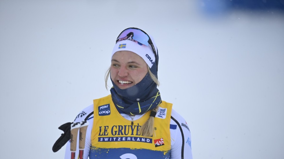 Linn Svahn efter segern i fredagens sprint. På lördagen vann hon även den andra etappen i Tour de Ski.