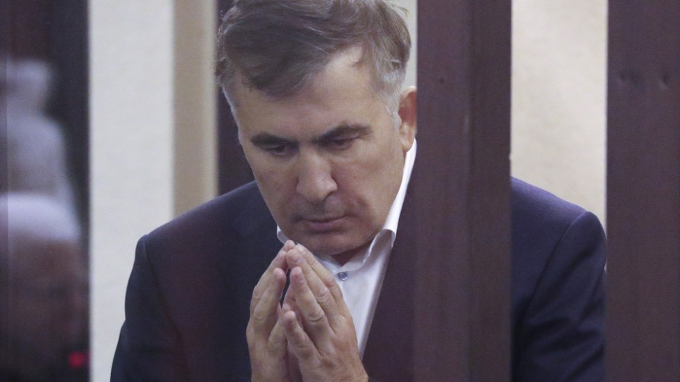 Georgiens tidigare president Michail Saakasjvili under rättegången 2021. Arkivbild.