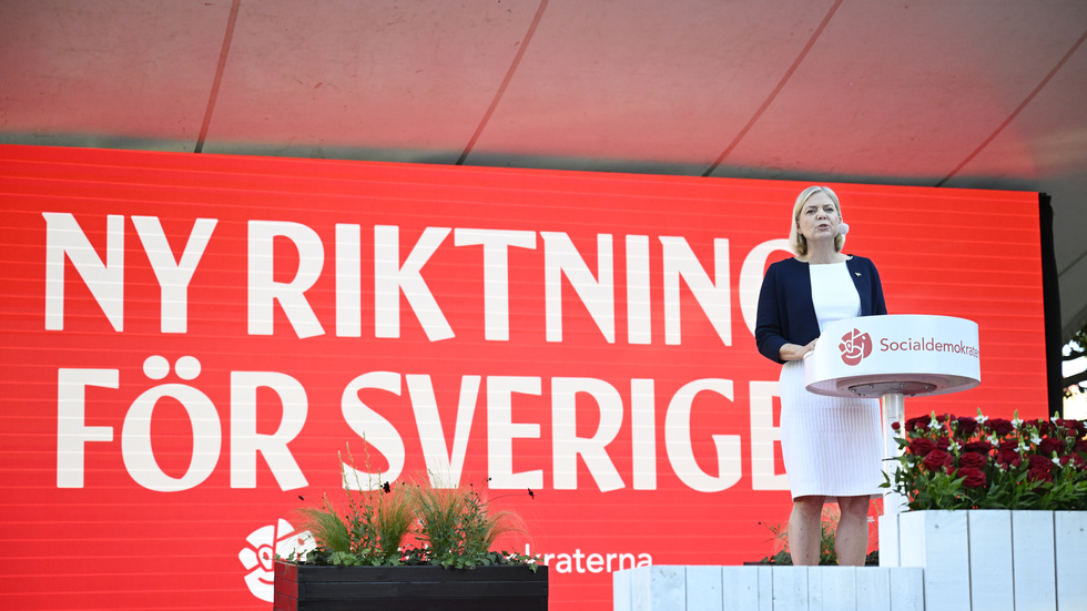 
Magdalena Andersson talade på onsdagskvällen i Visby. Hon talade om Sverige som "vårt land och vårt hem" och om behovet av en ny riktning för Sverige.