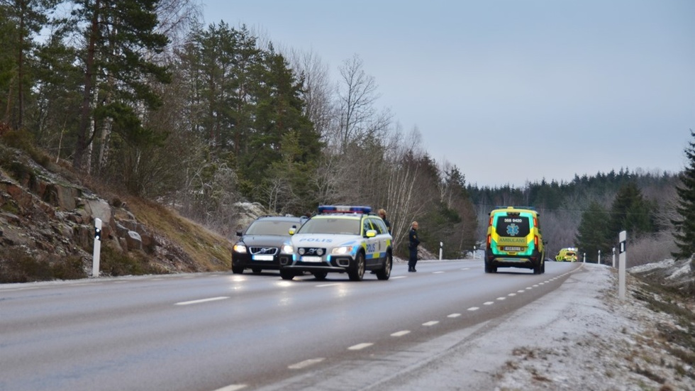 En personbil krockade med ett vildsvin på riksväg 40 vid 14-tiden på måndagen.