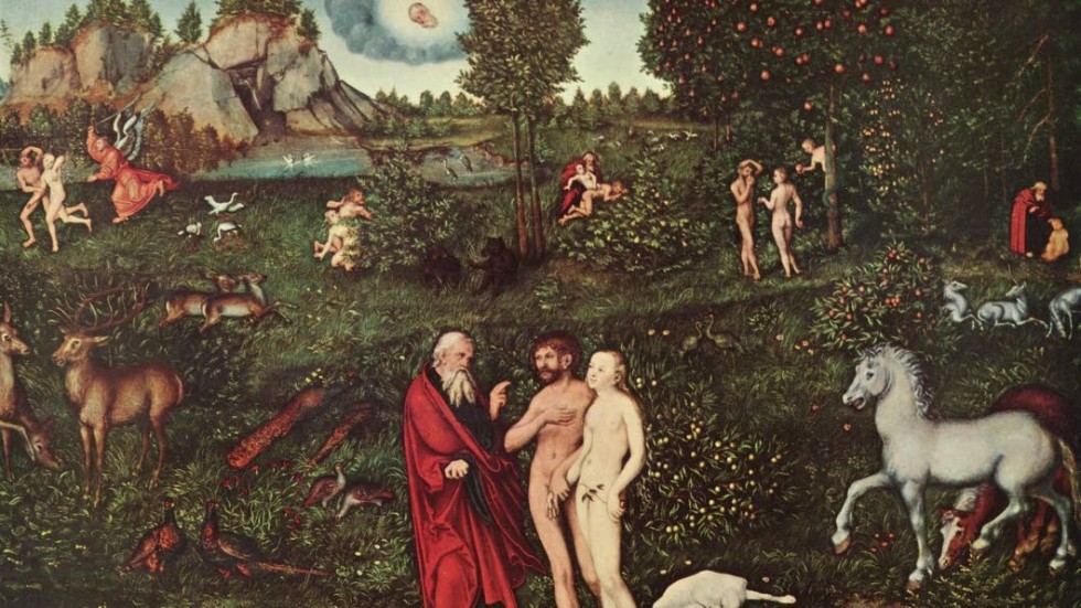 Adam och Eva i Eden, målning av Lucas Cranach den äldre (1530).