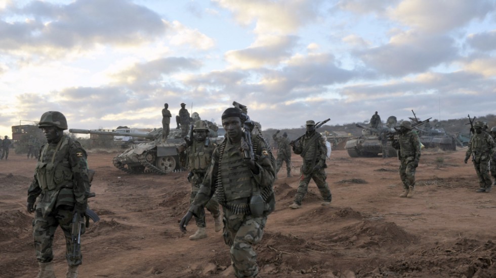 Ugandiska soldater som strider för Afrikanska unionen i Somalia. Arkivbild.