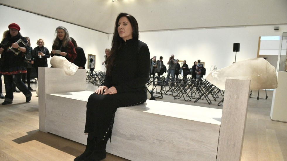 Performanceartisten Marina Abramovic vid pressvisningen av hennes retrospektiva utställning "The cleaner" på Moderna Museet 2017.