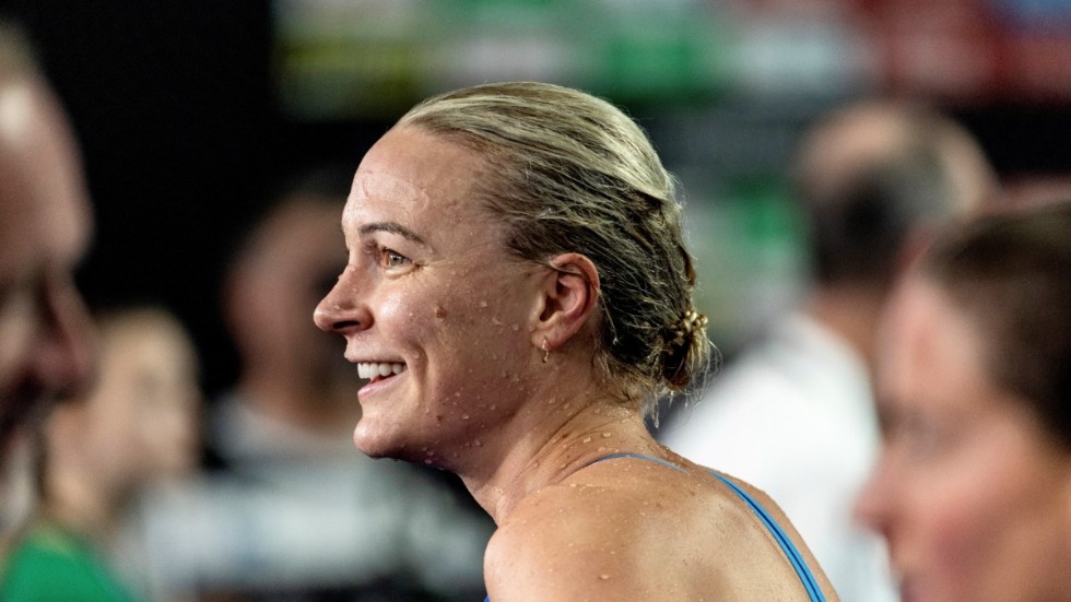 Sarah Sjöström efter sitt första lopp i VM där hon enkelt gick vidare till semifinal på 100 meter fritt.