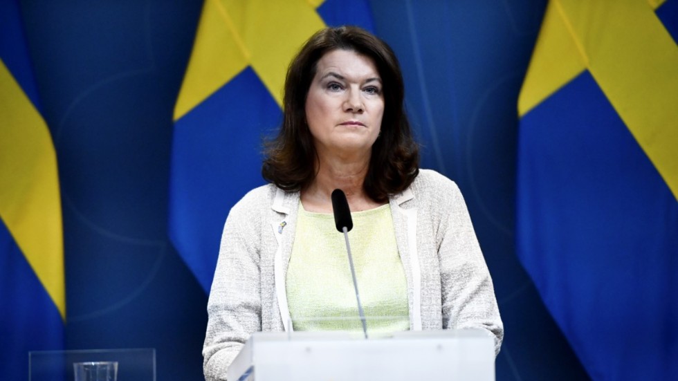 Utrikesminister Ann Linde (S) vid dagens pressträff i Stockholm angående situationen i Afghanistan och den svenska personal som befunnit sig där.