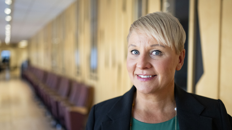 Anna Tenje, äldre- och socialförsäkringsminister vid Moderaternas partistämma på Folkets hus i Umeå.