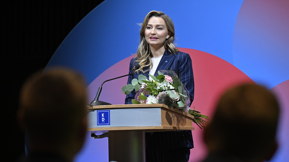 Ebba Busch (KD) valdes om som partiledare på Kristdemokraternas riksting i Helsingborg.