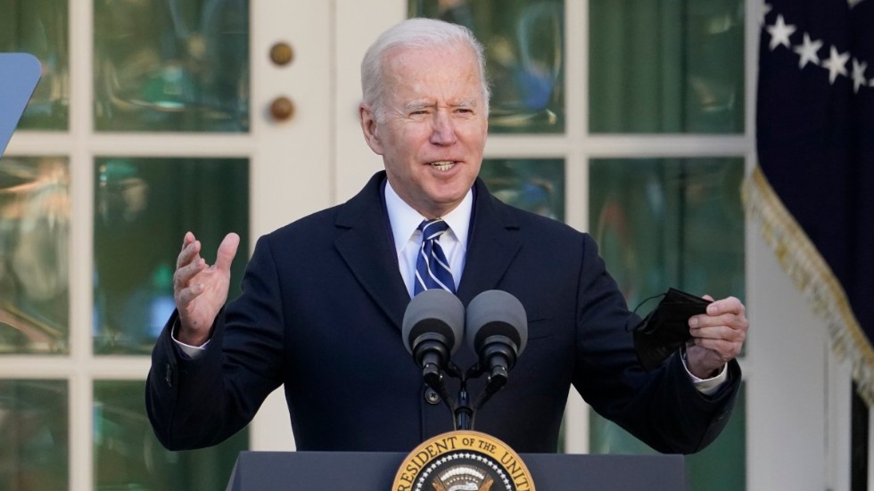 USA:s president Joe Biden under ett framträdande i Vita huset i fredags.