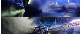 Bil började brinna under färd –blev helt övertänd