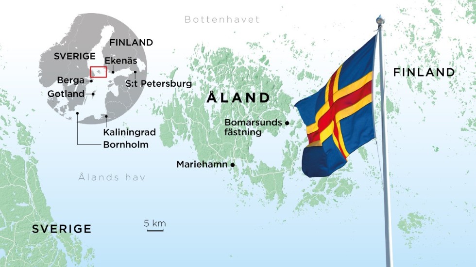 Mariehamn ligger på den södra delen av huvudön Fasta Åland.