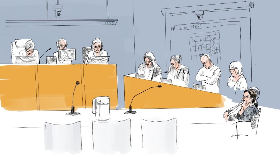 Rättegångsteckning från förhandlingarna i hovrätten för Nedre Norrland. Malin Lindströms föräldrar i höger nederkant.