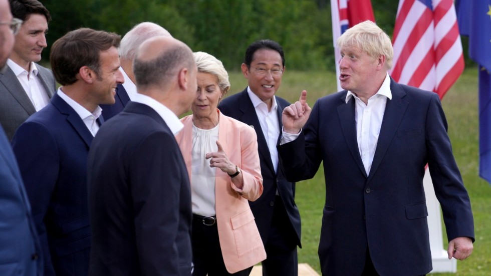 Premiärminister Boris Johnson under G7-mötet i Tyskland i juni. Arkivbild.