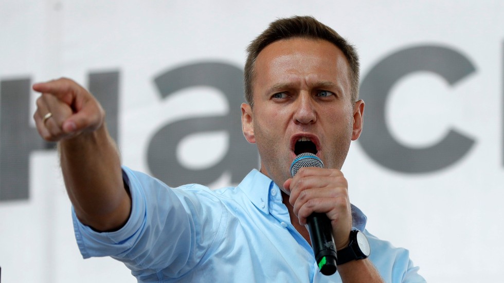 Aleksej Navalnyj på ett protestmöte i Moskva förra året.