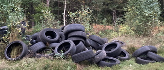 Däck har dumpats i Hugelstaskogen