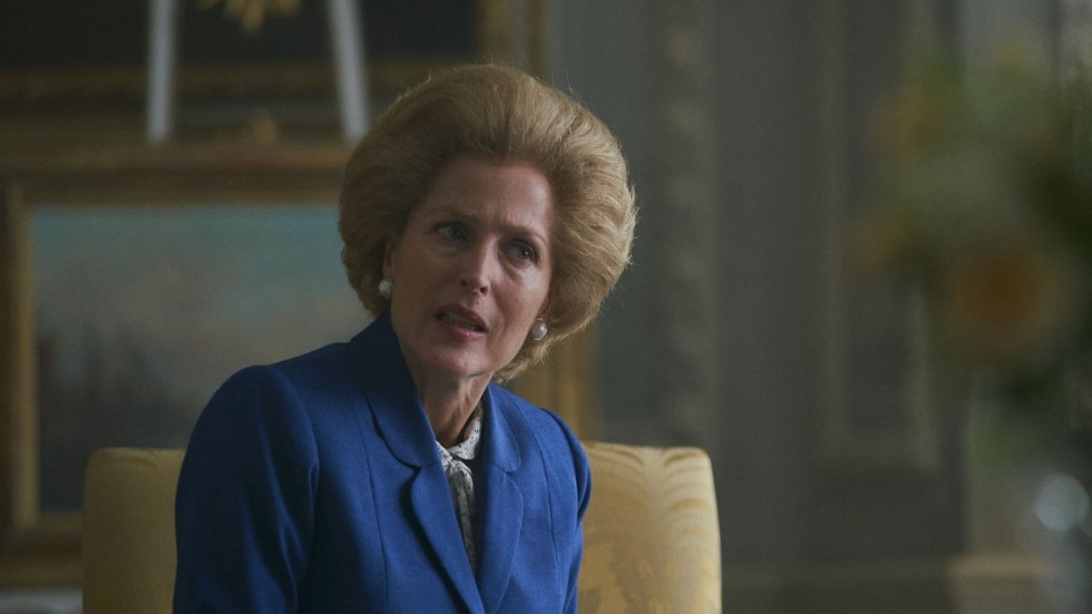 Gillian Anderson spelar Margaret Thatcher i den nya säsongen av "The crown". Pressbild.