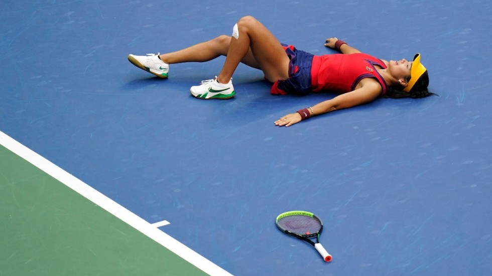 Emma Raducanu efter segern i US Open-finalen mot Leylah Fernandez. Arkivbild.