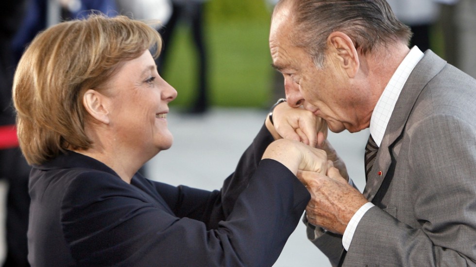 Tysklands förbundskansler Angela Merkel vid ett möte 2007 med Frankrikes dåvarande president Jacques Chirac.