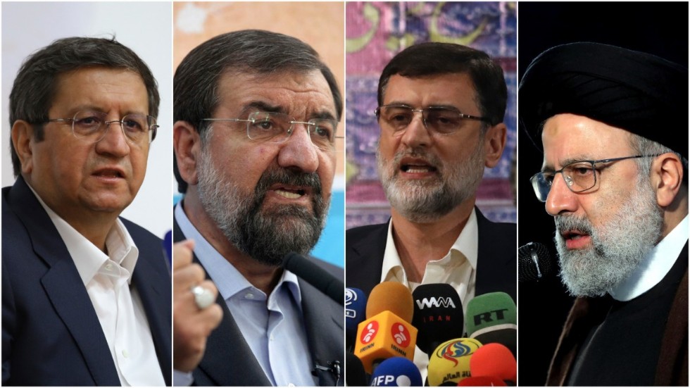 De fyra kvarvarande kandidaterna, från vänster till höger: Abdolnaser Hemmati, Mohsen Rezai, Amir-Hossein Ghazizadeh Hashemi och Ebrahim Raisi.