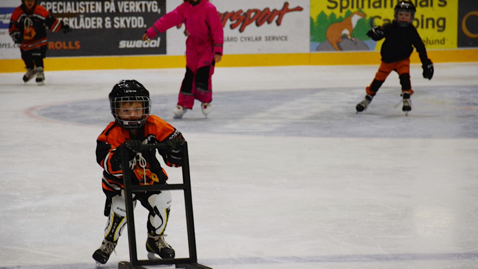 36 barn har varit inskrivna i skridskoskolan under hösten. Målet är att de ska kunna ha balans utan att ha klubba innan de lyfts upp till hockeyskolan.