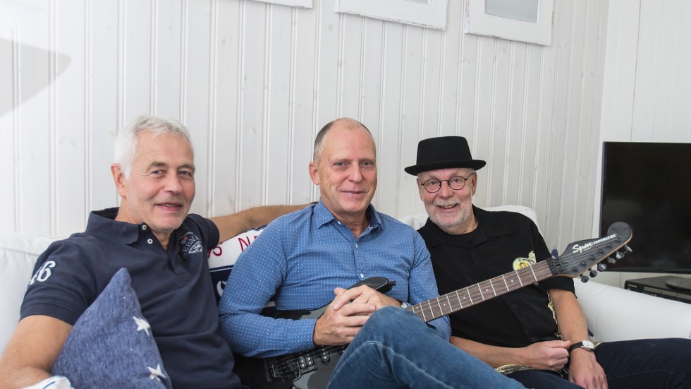 Tre av elva bluesgubbar i The Cave Blues Society: Ingemar Andersson, Bo Hultberg och Tony Cederqvist.